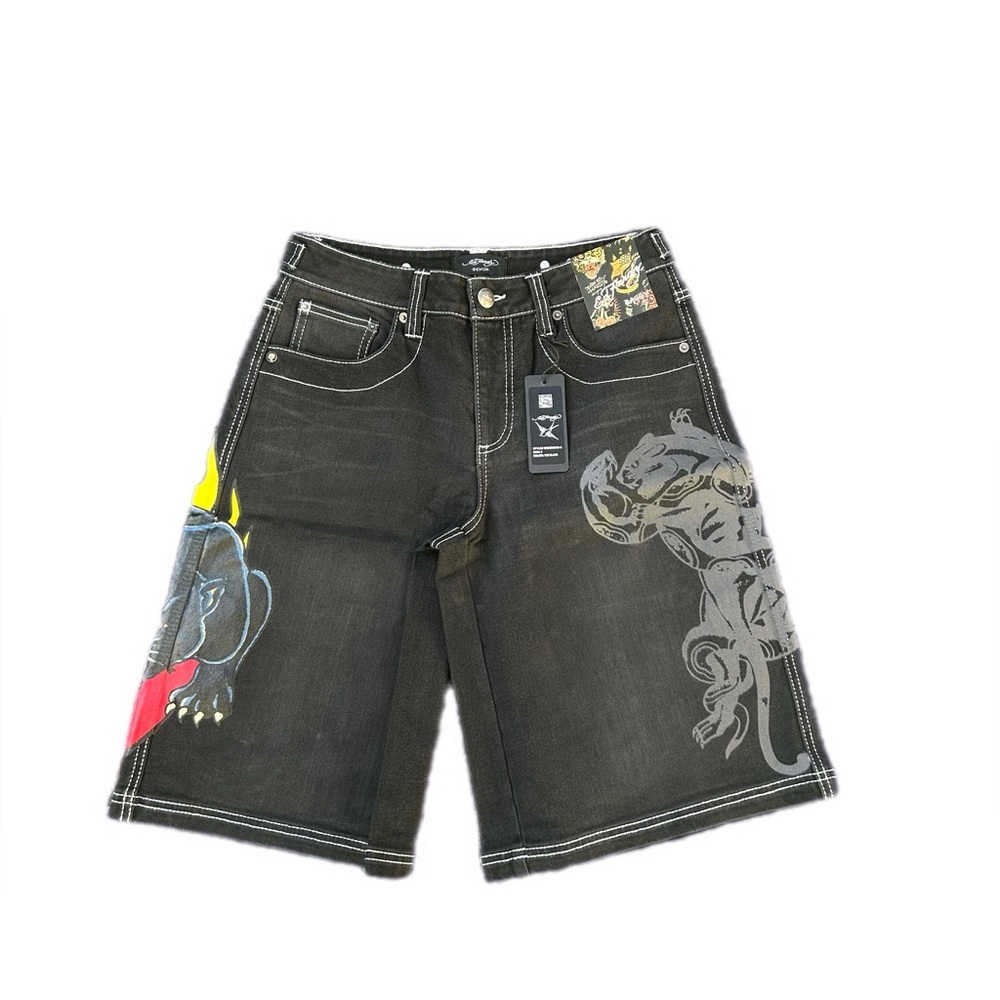 Ed Hardy Black Graphic Jean Shorts
